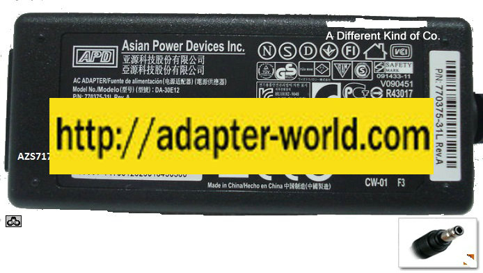 ADP DA-30E12 AC ADAPTER 12VDC 2.5A New 2.2 x 5.5 x 10 mm Straigh