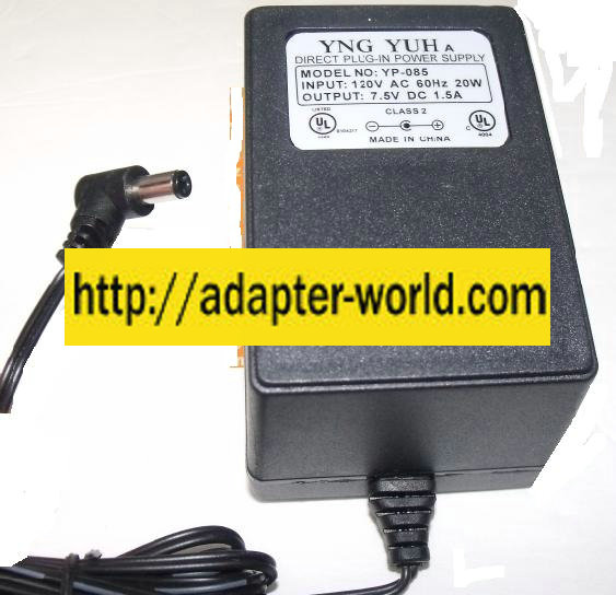 YNG YUH YP-085 AC ADAPTER 7.5VDC 1.5A New 2.2 x 5.4 x 10.2 mm 9