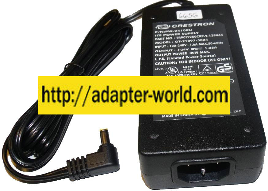 CRESTRON GT-21097-5024 AC ADAPTER 24VDC 1.25A NEW -( )- 2x5.5mm