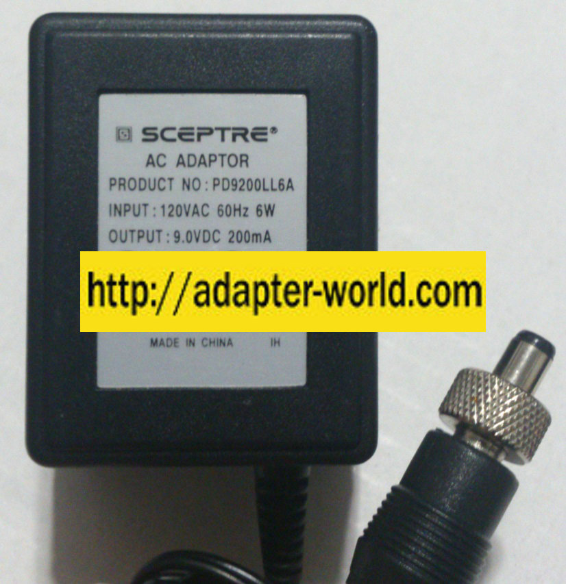 SCEPTRE PD9200LL6A AC ADAPTER 9VDC 200mA DIRECT PLUG IN POWER Su