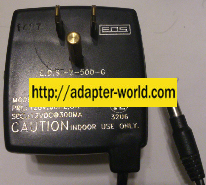 E.D.S. 2506 AC ADAPTER 12VDC 300mA NEW 2.5x5.5x12mm -( )-
