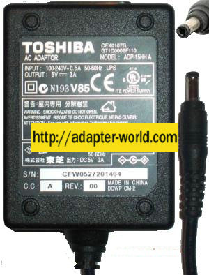 TOSHIBA ADP-15HHA AC ADAPTER 5VDC 3A -( ) 1.7x4mm 100-240vac POW