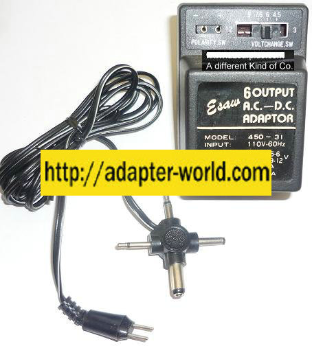 NEW 110VAC~60Hz 5w ESAW 450-31 AC ADAPTER 3,4.5,6,7.5,9-12VDC 300mA USED SWITCHING POWER SUPPLY