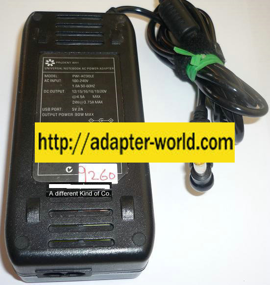 NEW 20VDC 4.5A USED -(+) 2x5.5x12mm ROUND BARREL UNIVERSAL NOTEBOOK PRUDENT WAY PW-AC90LE AC ADAPTER POWER SUP