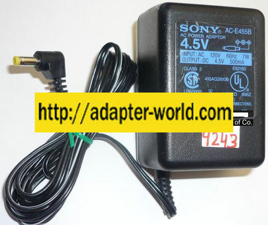 NEW SONY 4.5VDC 500mA USED -(+) 1.4x4x9mm 90° ROUND BARREL SWITCHING POWER SUPPLY AC-E455B AC ADAPTER