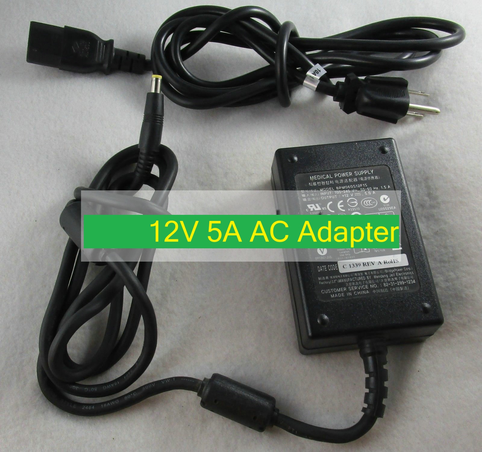 *Brand NEW*BPM060S12F15 Wendng Jeil Medical 12V 5A Barco Display AC Adapter Power Supply