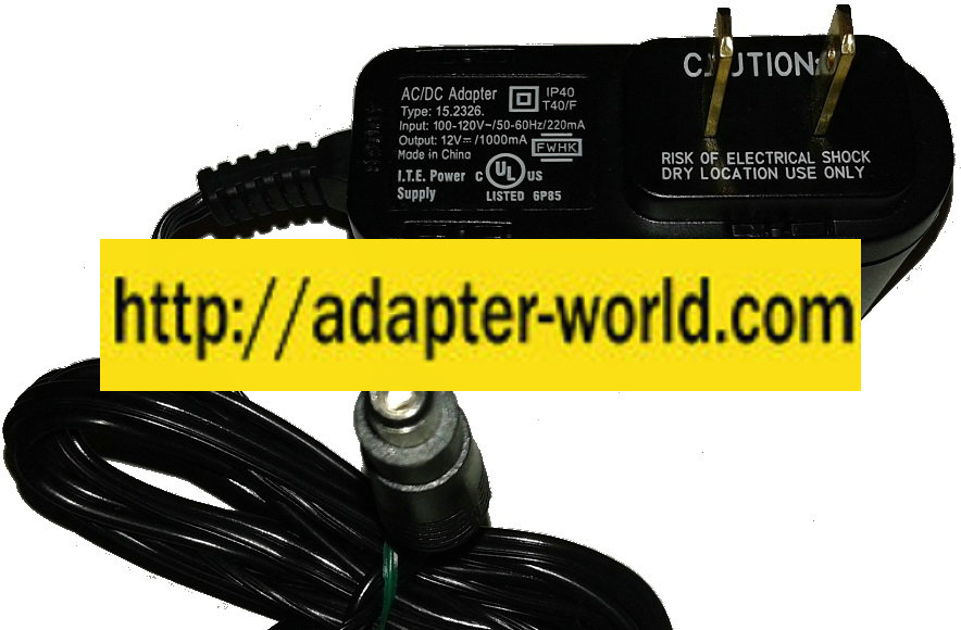 15.2326 AC ADAPTER 12VDC 1000mA -( ) New 2.4 x 5.5 x 8.3.5mm