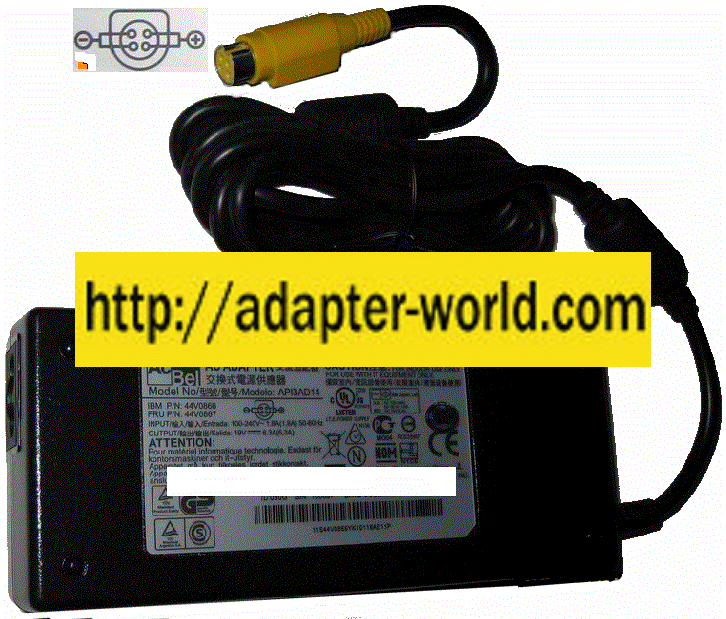 ACBEL API3AD14 AC ADAPTER 19Vdc 6.3A NEW FEMALE 4PIN Din 44V086