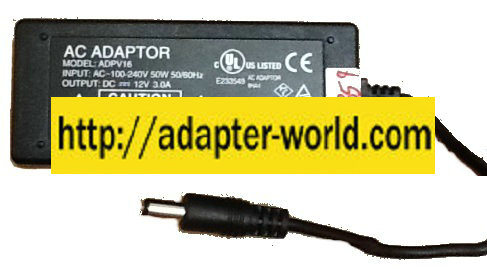 ADPV16 AC ADAPTER 12VDC 3A New -( )- 2.2 x 5.4 x 11.6 mm Straig