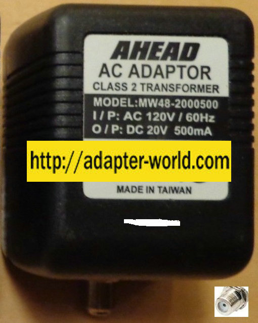 AHEAD MW48-2000500 AC Adaptor 500 20VDC 500mA -( ) RF POWER SUPP