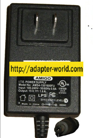 AMIGO AMS4-1501600FU AC ADAPTER 15VDC 1.6A -( ) 1.7x4.7mm 100-24