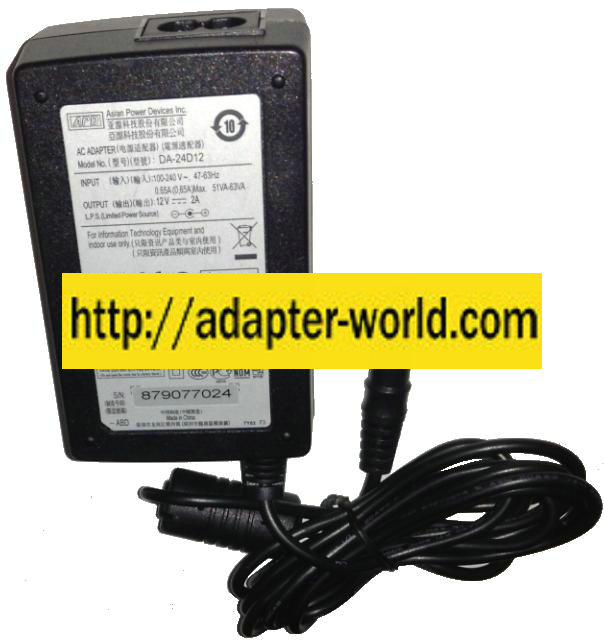 APD ASIAN POWER DEVICES DA-24D12 AC ADAPTER 12V DC 2A New 2.2x5