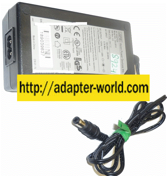 APD DA-20I12 AC ADAPTER 12VDC 1.66A NEW -( ) 3x6.5x9.4mm ROUND