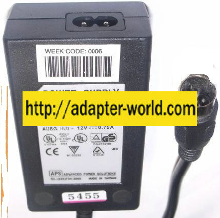 APS AD-715U-2205 AC ADAPTER 5Vdc 12Vdc 1.5A 5PIN DIN 13mm New P