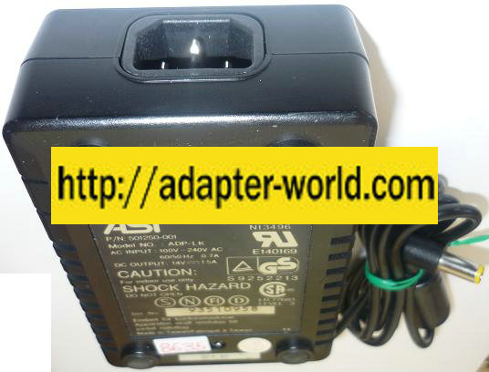 AST ADP-LK AC ADAPTER 14VDC 1.5A NEW -( )- 3x6.2mm 5011250-001