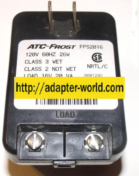NEW ATC-FROST FPS2016 AC ADAPTER 16VAC 20VA 26W NEW SCREW TERMINAL