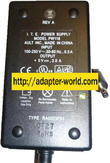 AULT PW118 AC ADAPTER 5V 3A I.T.E POWER SUPPLY