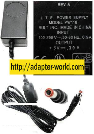 AULT PW118 AC ADAPTER 5V 3A POWER SUPPLY TYPE RA0503F01 REV.A