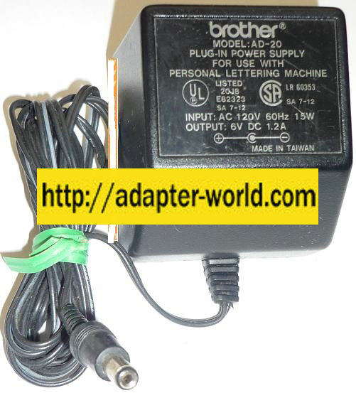 BROTHER AD-20 AC ADAPTER 6VDC 1.2A NEW -( ) 2x5.5x9.8mm ROUND B