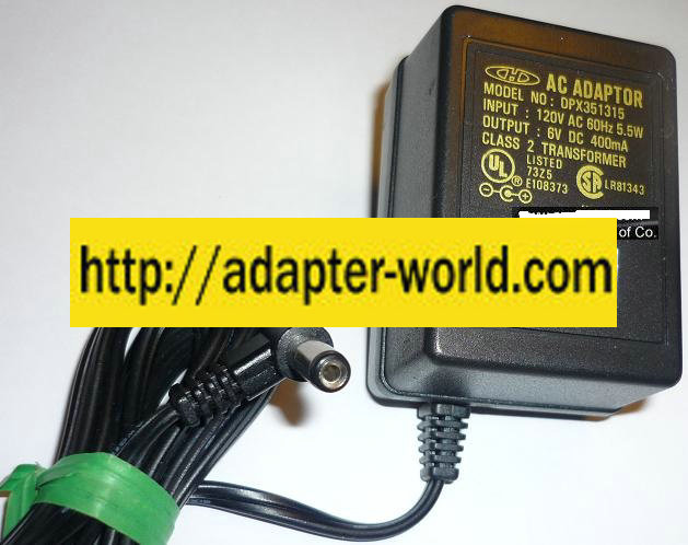 CHD DPX351315 AC ADAPTER 6VDC 400mA NEW -( ) 2x5x11mm 90 ° ROU