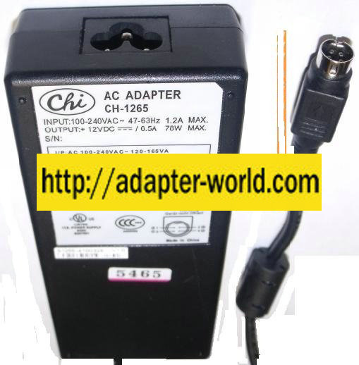 CHI CH-1265 AC ADAPTER 12V 6.5A LCD MONITOR POWER SUPPLY