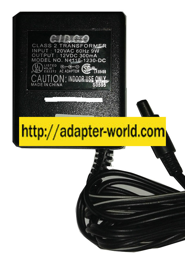 CIDCO N4116-1230-DC AC ADAPTER 12VDC 300mA New 2 x 5.5 x 10mm S