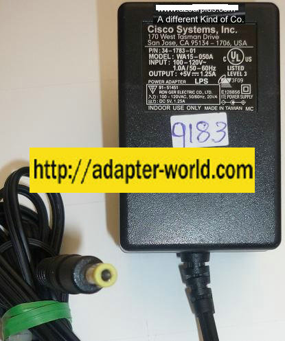 CISCO WA15-050A AC ADAPTER 5VDC 1.25A NEW -( ) 2.5x5.5x9.4mm R