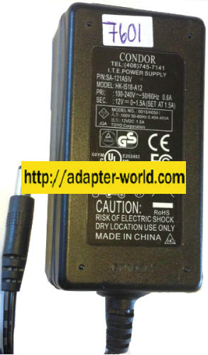 CONDOR HK-I518-A12 12VDC 1.5A -( ) 2x5.5mm NEW ITE POWER Supply