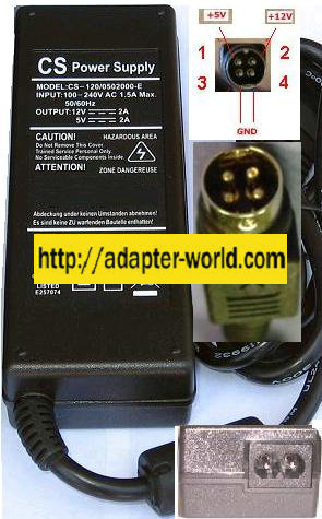 CS POWER SUPPLY CS-120/0502000-E AC ADAPTER 5V 2A 12V DC 2A 4Pin