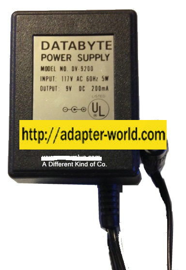DATABYTE DV-9200 AC ADAPTER 9VDC 200mA New -( )- 2 x 5.5 x 12 m