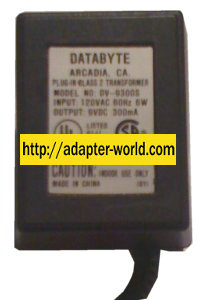 DATABYTE DV-9300S AC ADAPTER 9VDC 300mA CLASS 2 TRANSFORMER POW