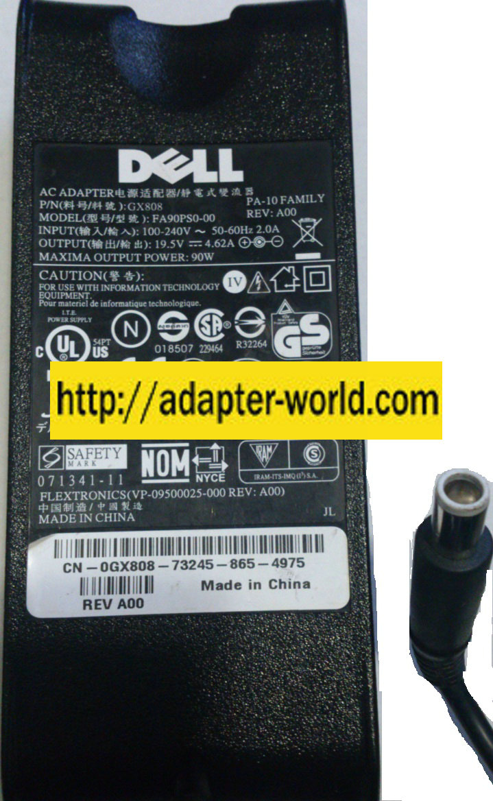DELL FA90PS0-00 AC ADAPTER 19.5VDC 4.62A 90W NEW 1x5x7.5xmm -(