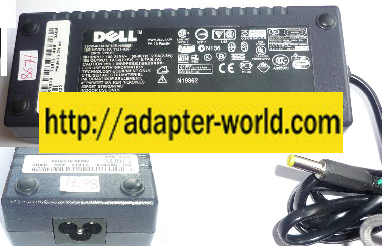 DELL PA-1131-02D AC ADAPTER 19.5VDC 6.7AA 918Y9 NEW -( ) 2.5x5.
