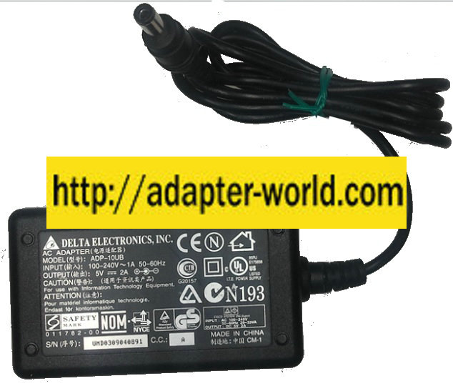 DELTA ELECTRONICS ADP-10UB AC ADAPTER 5V 2A New -( )- 3.3x5.5mm