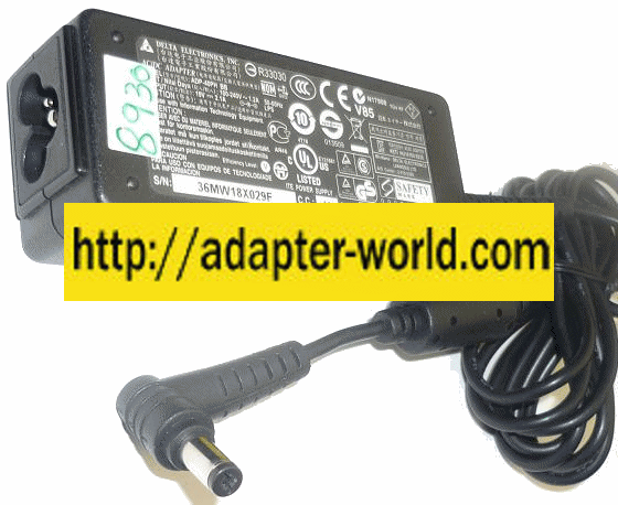 DELTA ADP-40PH BB AC ADAPTER 19VDC 2.1A NEW -( ) 1.5x5.5mm 90 °