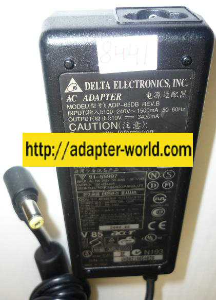 DELTA ADP-65DB AC ADAPTER 19VDC 3420A NEW -( ) 1.7x5.5mm ACER R