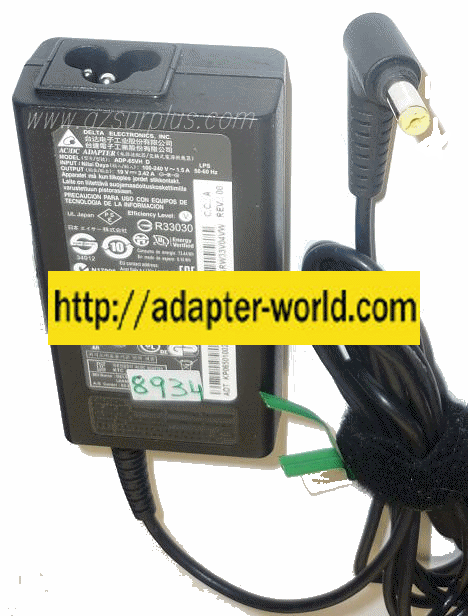 DELTA ADP-65VH D AC ADAPTER 19VDC 3.42A NEW -( ) 1.5x5.5x11mm 9