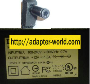 DVE DSA-20P-10 US AC ADAPTER 12Vdc 1.5A ( )-2x5.5mm 90 ° New SWI