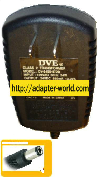 DVE DV-2455-5720 AC ADAPTER 24VDC 550mA 13.2VA 24W Class 2 Trans