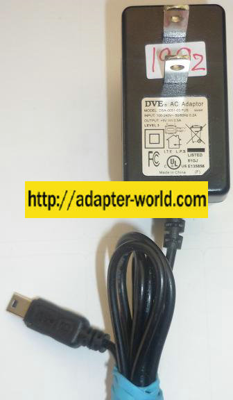 DVE DSA-0051-03 FUS AC ADAPTER 5VDC 0.5A MINI USB CHARGER