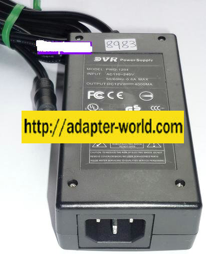 DVR PWD-1204 AC ADAPTER 12VDC 4000mA NEW -( )- 1.8x5.4x11.3mm R