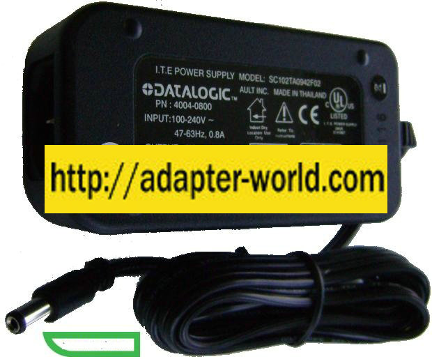 Datalogic SC102TA0942F02 AC ADAPTER 9VDC 1.67A (-) 2x5.5mm AULT