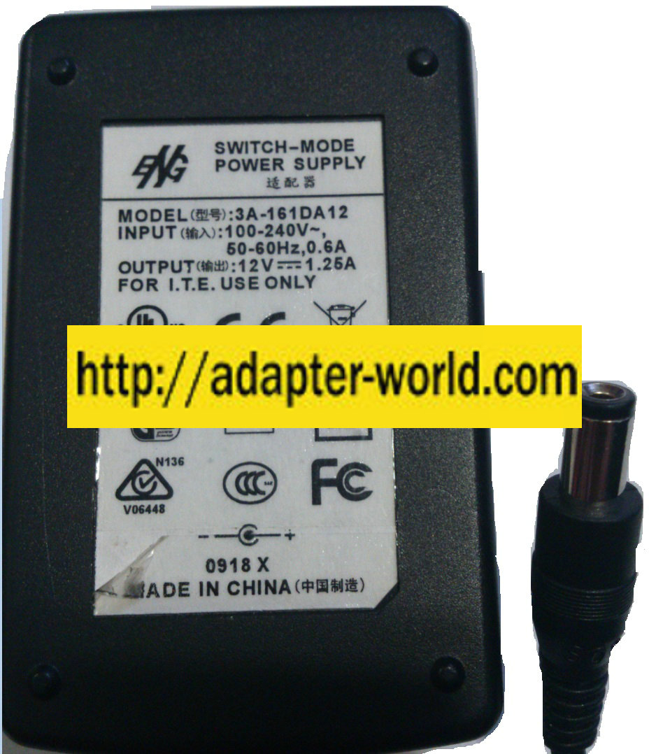 ENG 3A-161DA12 AC ADAPTER 12VDC 1.26A NEW 2x5.5mm -( )- 100-240
