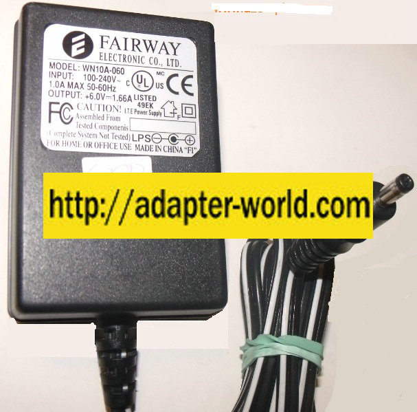 FAIRWAY WNA10A-060 AC ADAPTER 6V 1.66A - ---C--- New 2 x 4