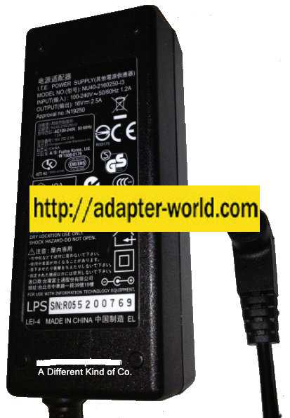 FUJITSU NU40-2160250-I3 AC ADAPTER 16VDC 2.5A New -( )- 1 x 4.6