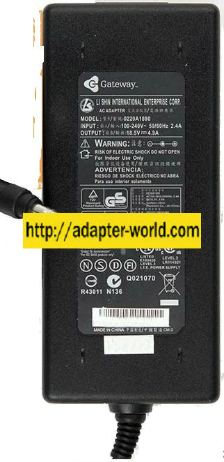 GATEWAY LISHIN 0220A1890 AC ADAPTER 18.5V 4.9A LAPTOP POWER SUPP