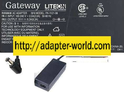 GATEWAY LITEON PA-1121-08 AC ADAPTER 19V 6.3A LAPTOP POWER SUPPL