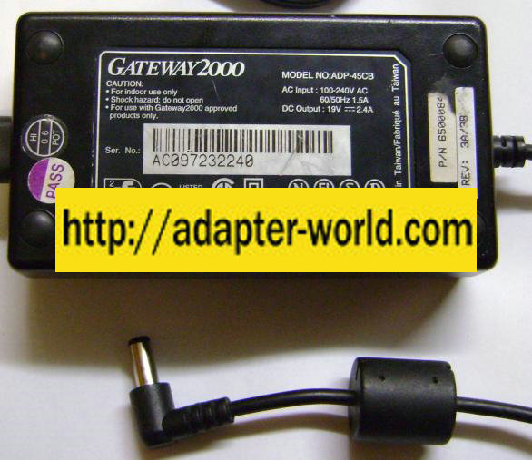 GATEWAY2000 ADP-45CB AC DC ADAPTER 19V 2.4A POWER SUPPLY