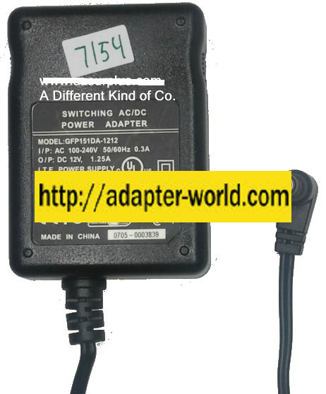 GFP-151DA-1212 AC ADAPTER 12VDC 1.25A New -( )- 2x5.5mm 90 ° 100