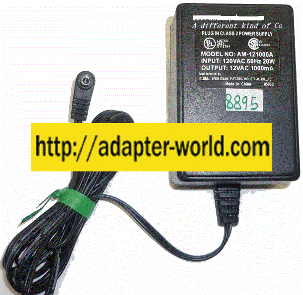 GLOBAL AM-121000A AC ADAPTER 12VAC 1000mA NEW -( ) 1.5x4.7x9.2m GLOBAL AM-121000A AC ADAPTER 12VAC 1000mA NEW -( ) 1.5x4.7x9.2m